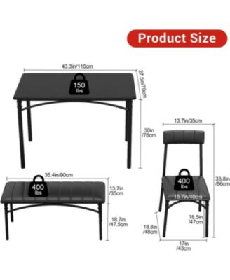 5 Piece Dining Set for 4, Rectangular Metal Frame Table with Bench & Upholstered Chairs, Space Saving Dining Set