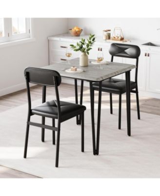 Modern 3-Piece Dining Table Set for 2, Square Table and Upholstered Chairs for Apartment, Kitchen, Office
