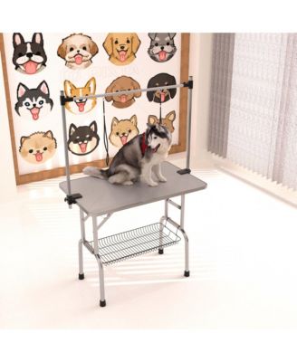 46" Silver-Gray Folding Pet Grooming Table with Stainless Steel Frame and Adjustable Arm