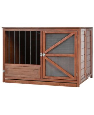  43" Solid Wood Dog Crate Furniture End Table with Rotating Feeder and Removable Tray