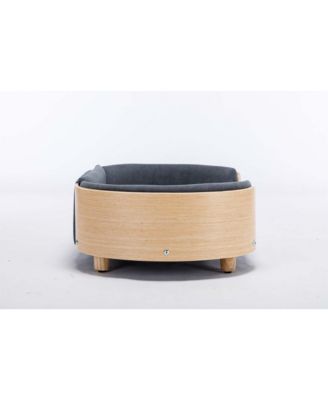  Mid-Size Scandinavian Elevated Dog Bed with Solid Wood Legs and Velvet Cushion