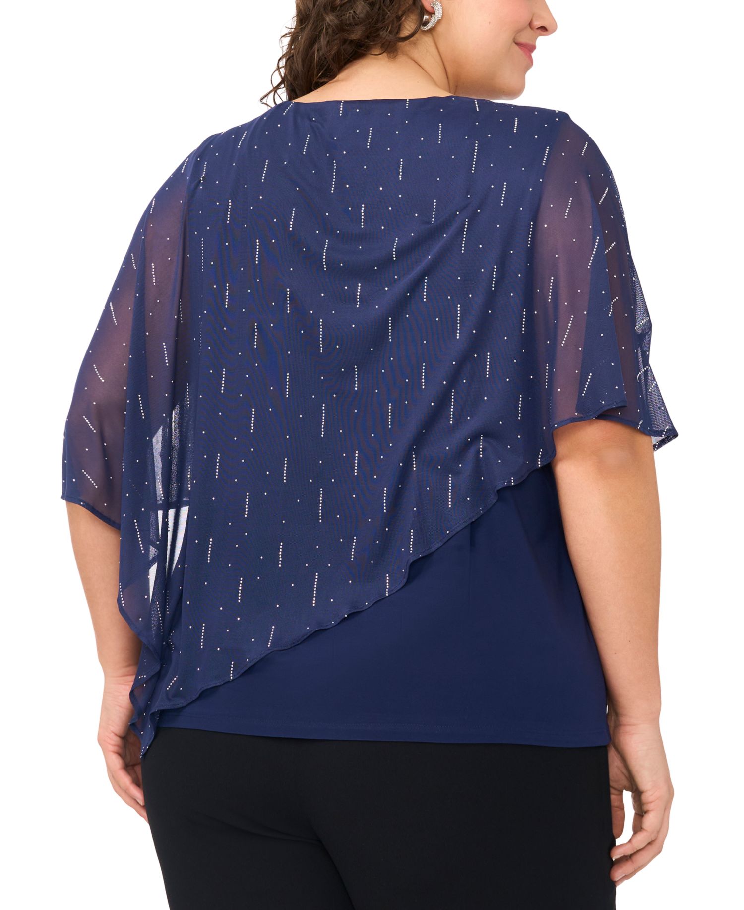 Plus Size Cape Overlay Crewneck Top