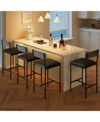 4 Bar Stools Set, 25.5" Leather Counter Stools with Back and Metal Legs, Kitchen Island Seating