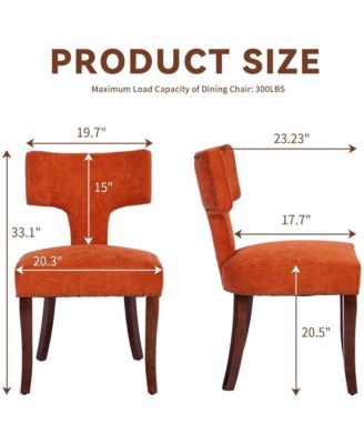 Modern Wooden Dining Chairs Set of 2 - Linen Upholstered Kitchen Chairs with Curved Backrest, Copper Nails for Dining Room