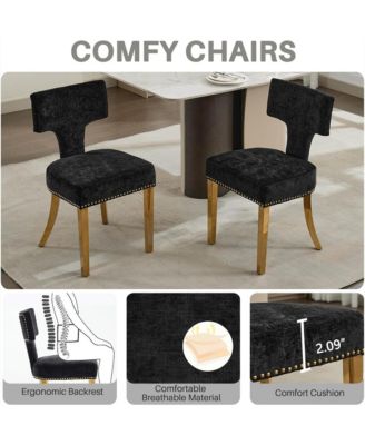 Dining Chairs Set of 2 - Chenille Fabric Upholstered Kitchen Chairs with Curved Backrest, Golden Stainless Steel Legs for Dining Room