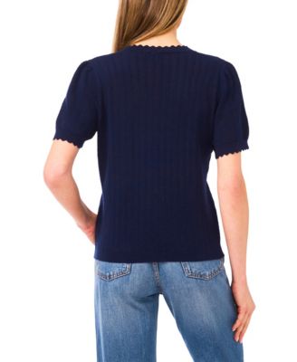 Women's Crew Neck Pointelle Sweater