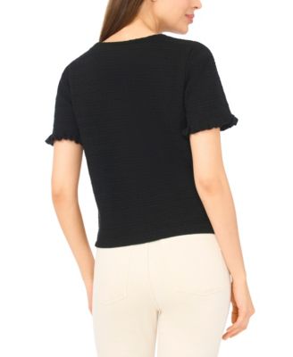 Women's Crewneck Short-Sleeve Cardigan Sweater