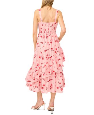 Women's Sleeveless Floral Square Neck Midi Dress