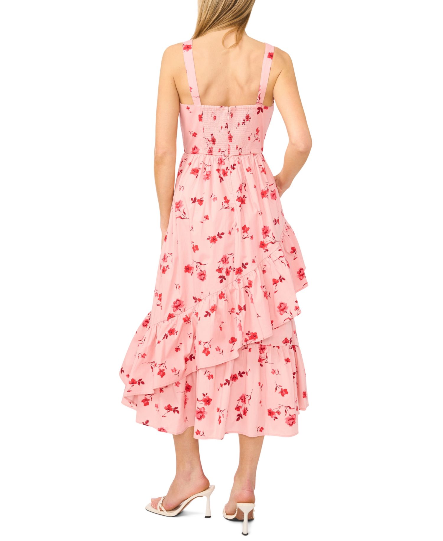 Women's Sleeveless Floral Square Neck Midi Dress
