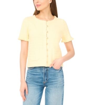 Women's Crewneck Short-Sleeve Cardigan Sweater