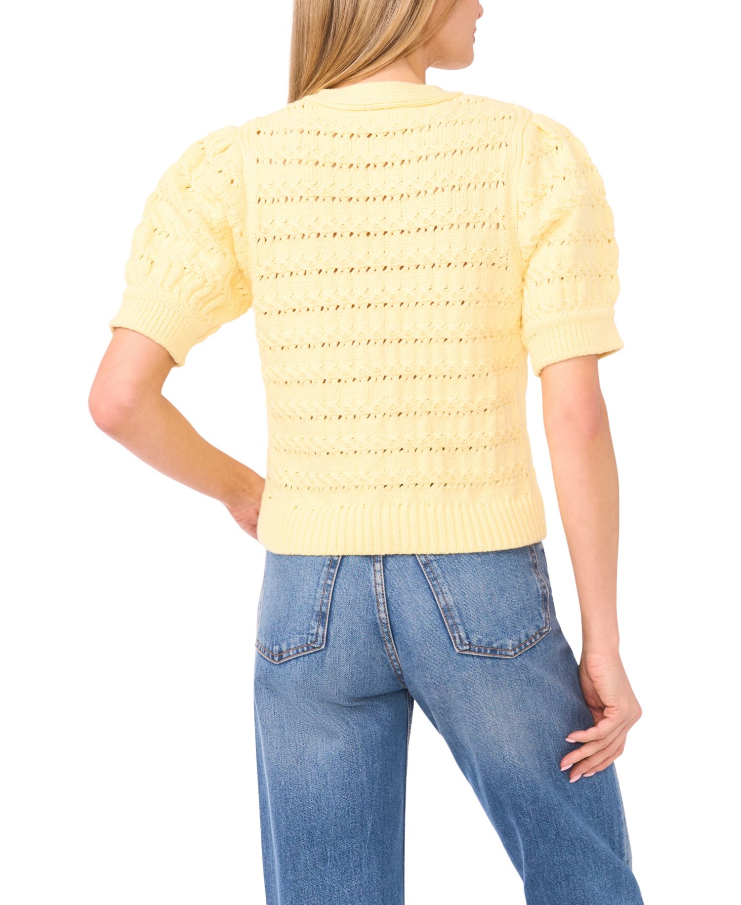 Women's Short-Sleeve V-Neck Cardigan Sweater