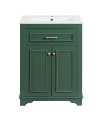 24" Bathroom Vanity with Ceramic Sink, Modern Freestanding MDF Cabinet, Tip-Out Drawer Soft Close Door for Small Bathrooms