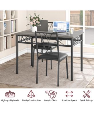 5-Piece Wood Dining Table Set for 4, Rectangular Table with 4 Metal Chairs, Compact for Small Kitchens, Apartments