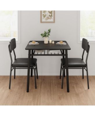 Modern 3-Piece Dining Set for 2, Durable Metal Frame Table, Upholstered Chairs with Storage Rack, Perfect for Apartments