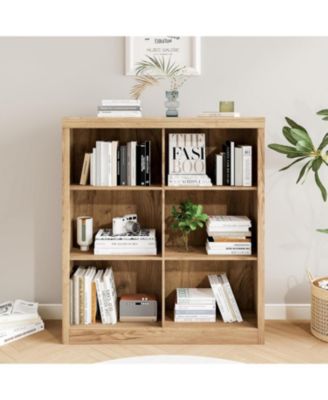 3-Tier 6-Cube Bookcase, Wooden Cubby Bookshelf with Anti-Tip, Open Storage for Living Room, Bedroom, Home, Oak