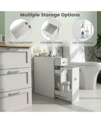 Bathroom Floor Cabinet Toilet Narrow Storage Organizer with Flip Top