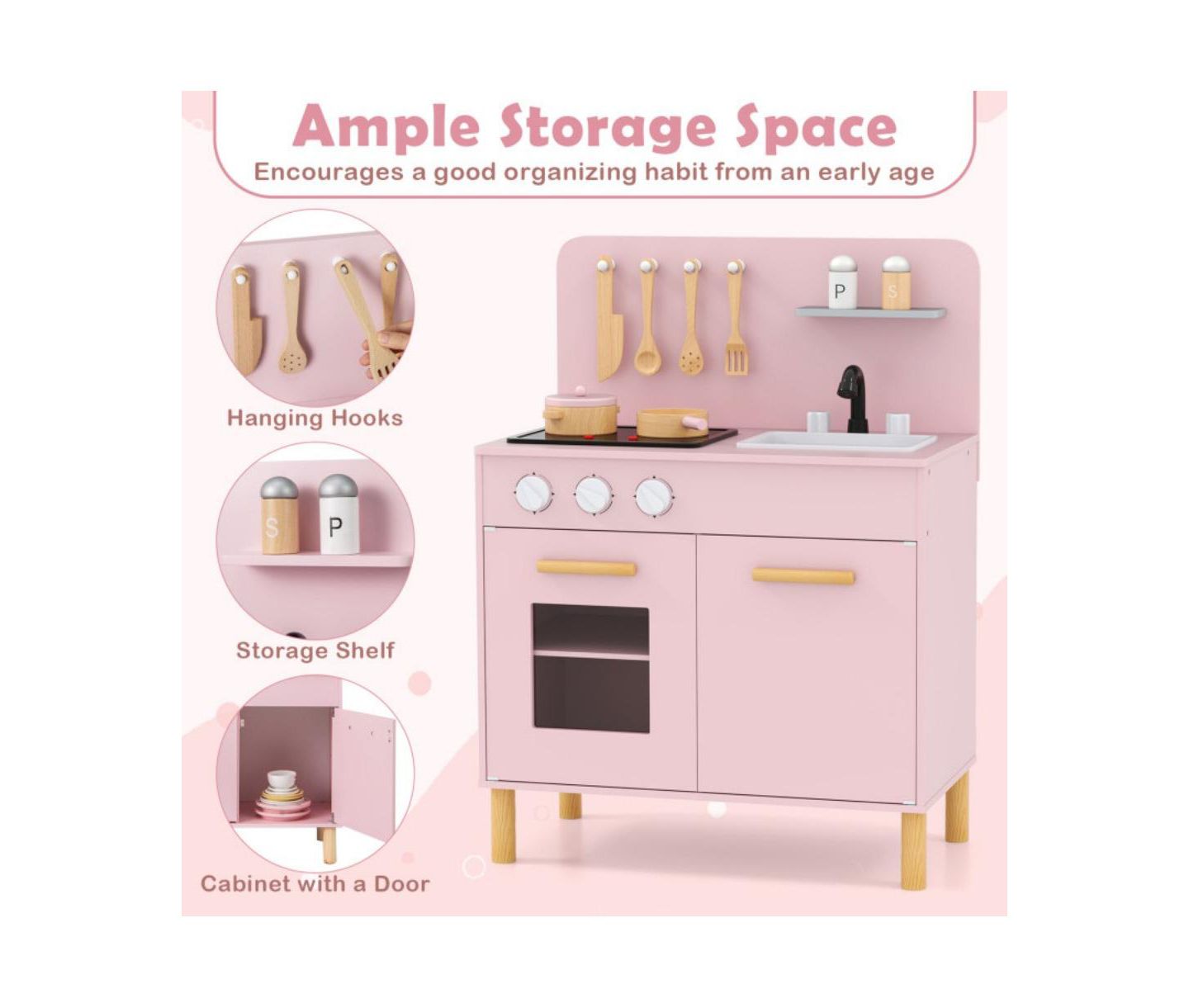 Детский игровой набор HONGGE Kids Kitchen Playset With Lights and Sounds, от 3 лет, цвет: Розовый — фото 8