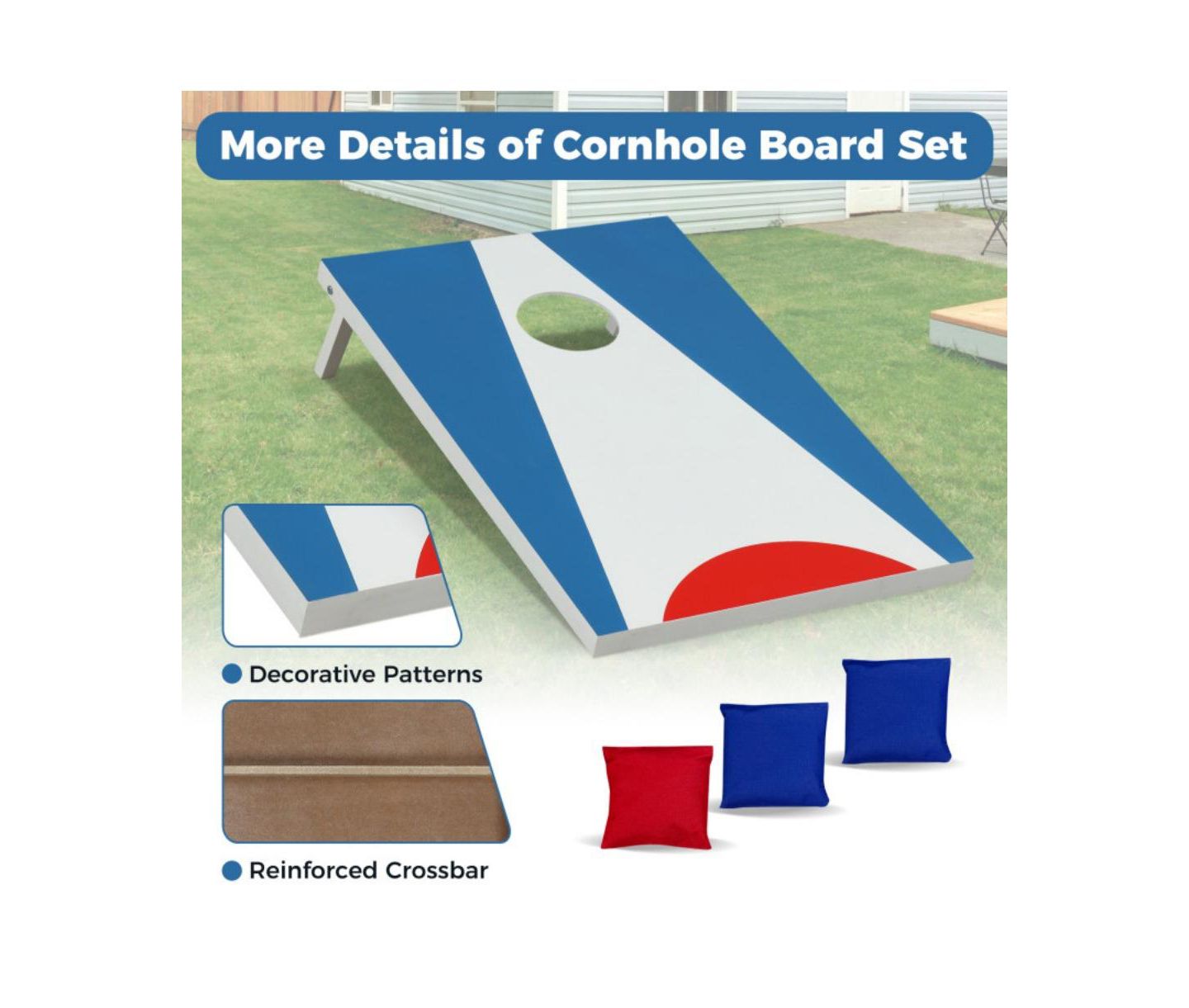 Детские игрушки HONGGE 36"L x 24"W Foldable Cornhole Board Set, Ages 3+, цвет: Синий — фото 5