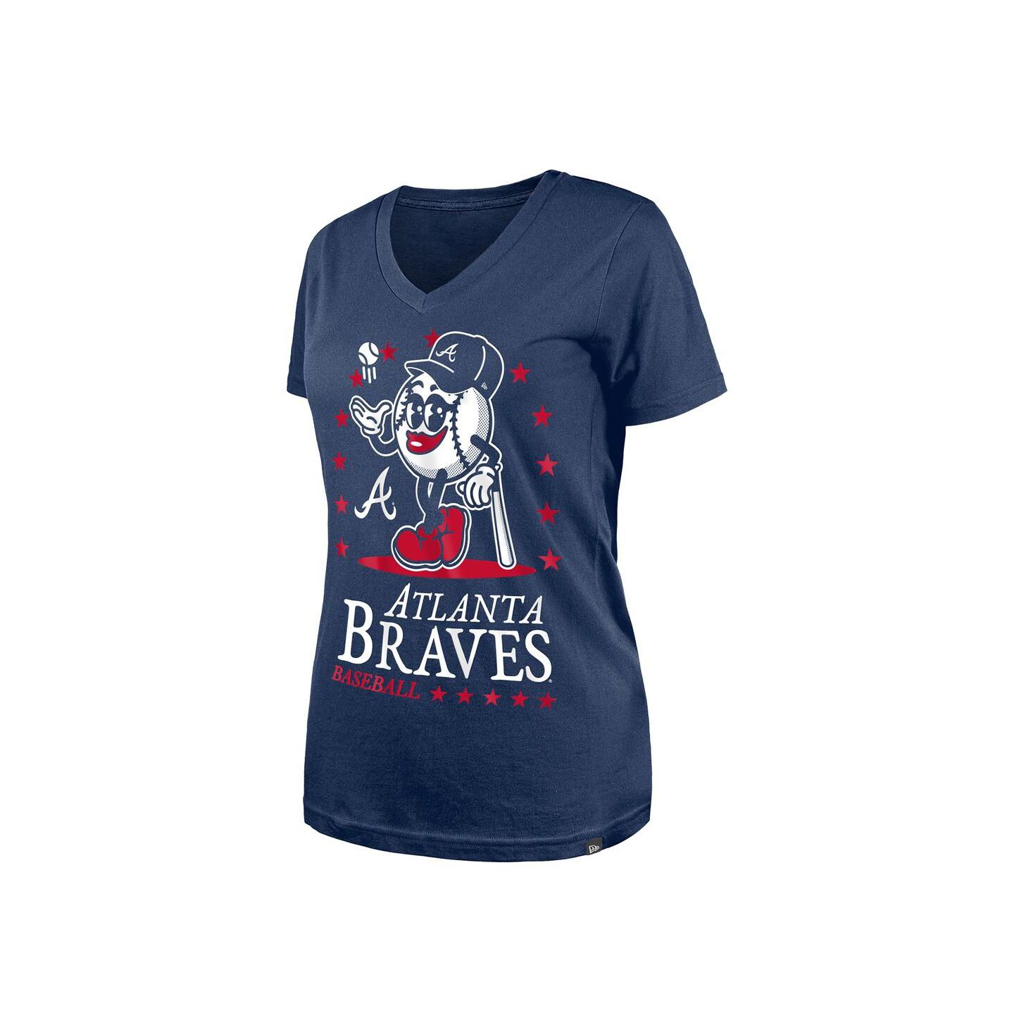 Женская футболка New Era Navy Atlanta Braves Little Miss 2 V-Neck — фото 3