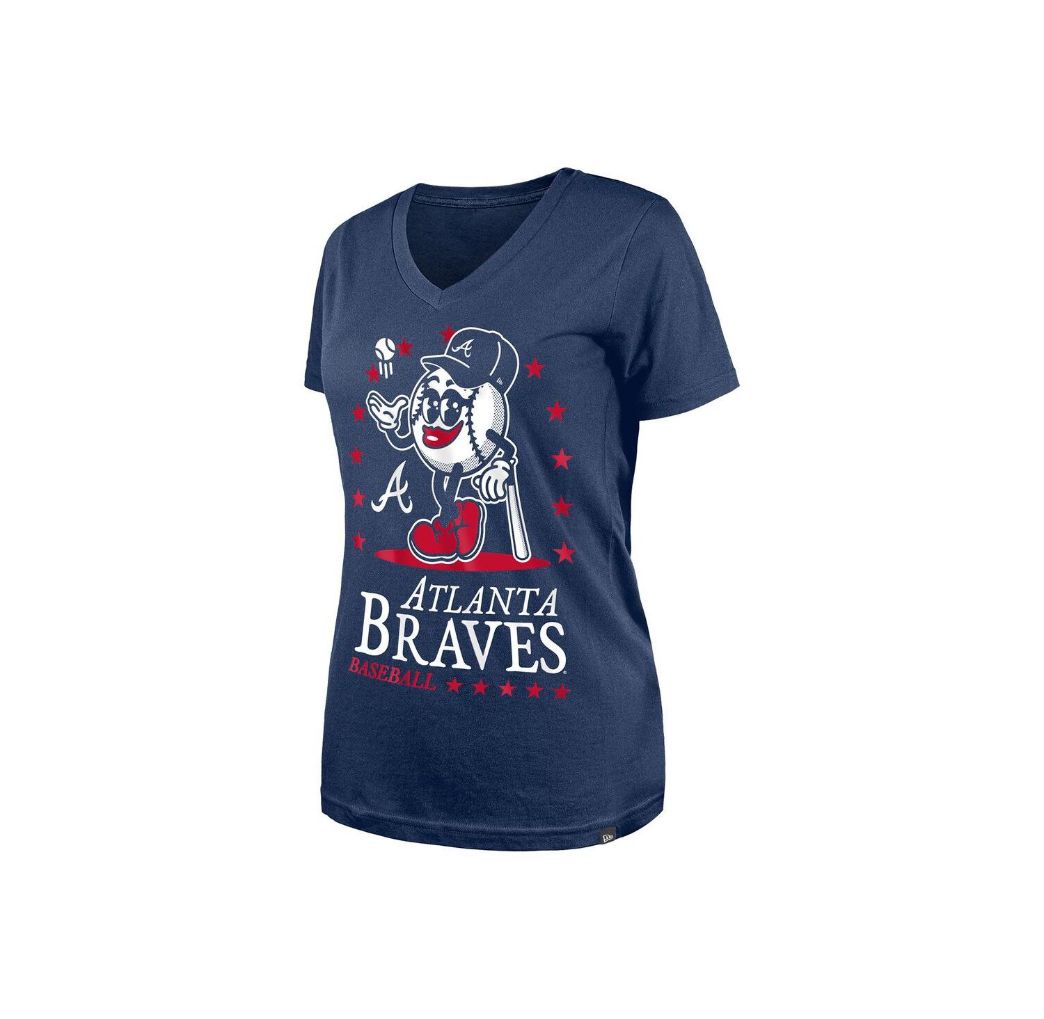 Women's Navy Atlanta Braves Little Miss 2 V-Neck T-Shirt