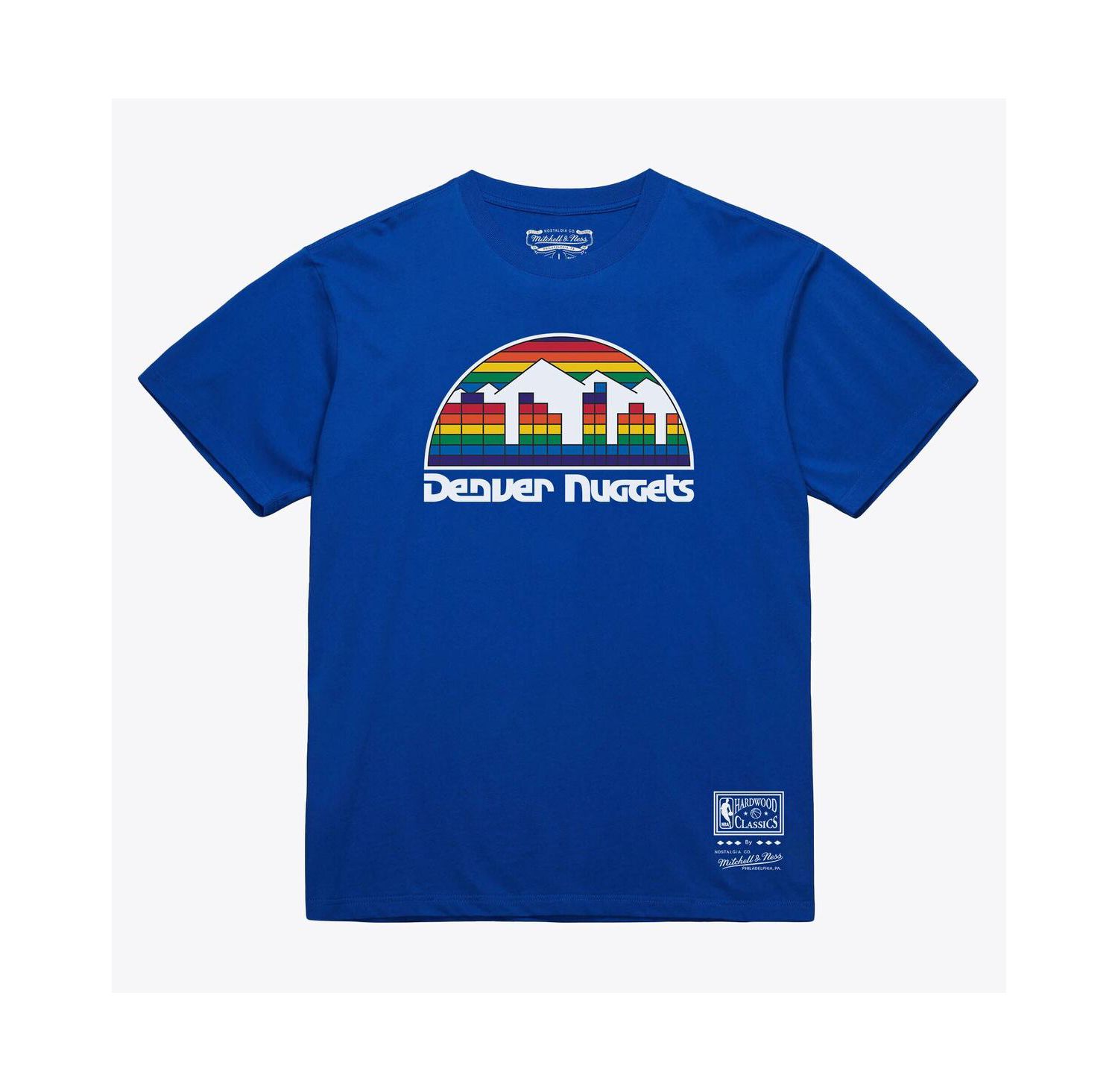 Men's and Women's Royal Denver Nuggets Hardwood Classics Basic Logo Arch T-Shirt