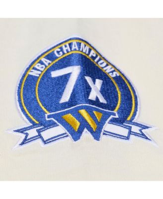 Men's Cream Golden State Warriors Hardwood Classics Chainstitch Premium T-Shirt