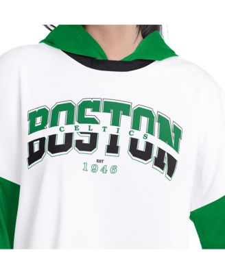 Women's White/Green Boston Celtics Key Player Oversized Hooded Long Sleeve T-Shirt