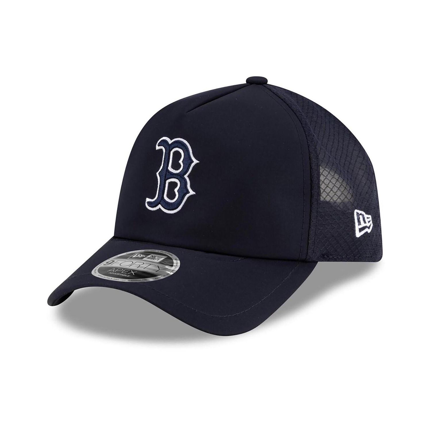 Men's Navy Boston Red Sox 2026 Batting Practice Apex 9FORTY Adjustable Trucker Hat