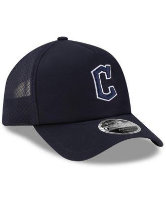 Men's Navy Cleveland Guardians 2026 Batting Practice Apex 9FORTY Adjustable Trucker Hat