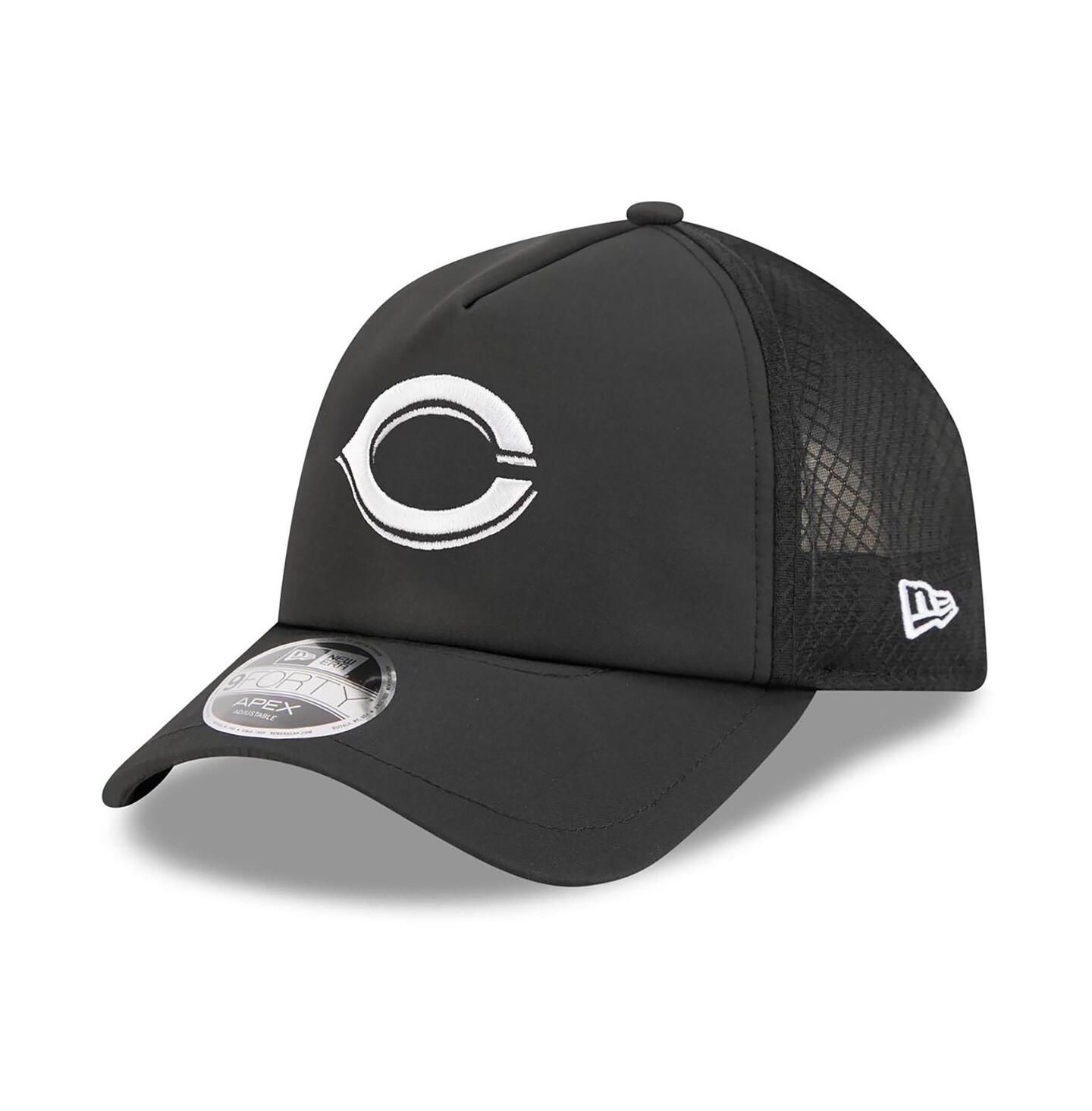 Мужская кепка New Era Black Cincinnati Reds 2026 Batting Practice Apex 9FORTY Adjustable Trucker Hat — фото 1