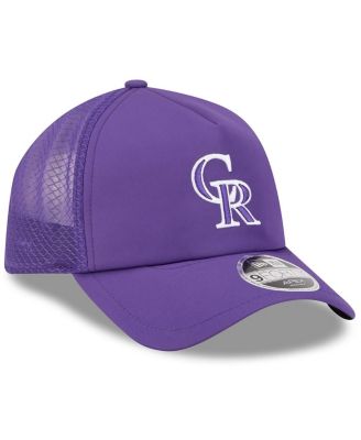 Men's Purple Colorado Rockies 2026 Batting Practice Apex 9FORTY Adjustable Trucker Hat