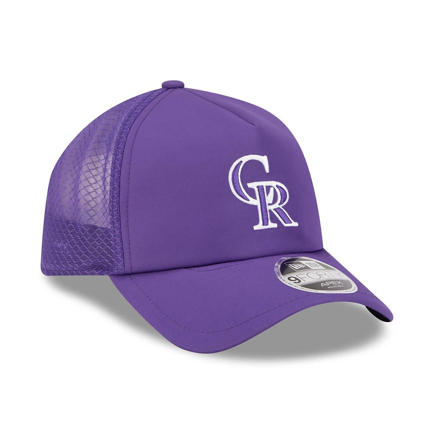 Мужская кепка New Era Purple Colorado Rockies 2026 Batting Practice Apex 9FORTY Adjustable Trucker Hat — фото 3