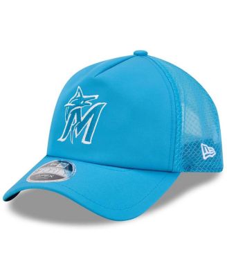 Men's Blue Miami Marlins 2026 Batting Practice Apex 9FORTY Adjustable Trucker Hat