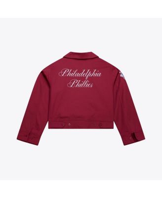 Women's Burgundy Philadelphia Phillies Script Mechanic Cropped Full-Zip Jacket