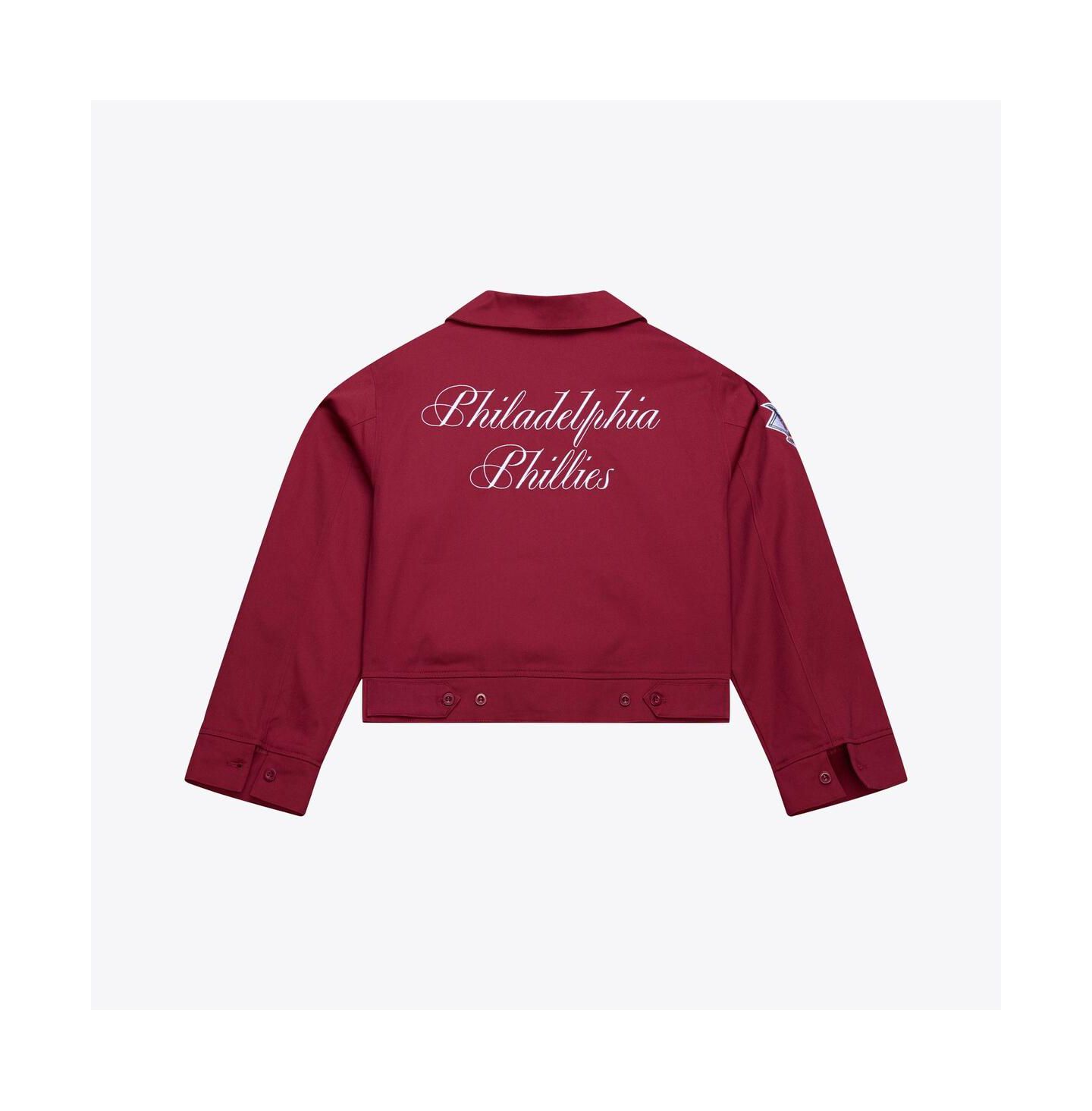 Женская куртка Mitchell & Ness Burgundy Philadelphia Phillies Script Mechanic Cropped Full-Zip — фото 4