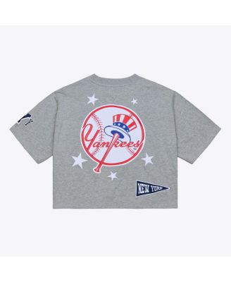 Women's Heather Gray New York Yankees Pep Rally Cropped Boxy T-Shirt