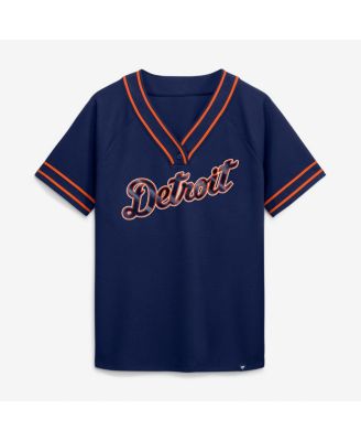 Women's Navy Detroit Tigers Diva Race Ahead Raglan V-Neck T-Shirt