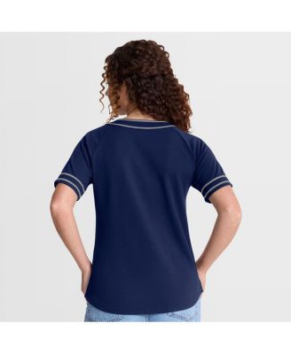 Women's Navy New York Yankees Diva Race Ahead Raglan V-Neck T-Shirt