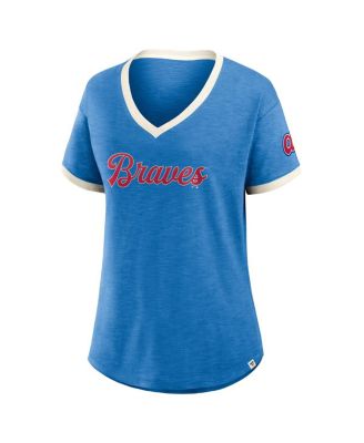 Women's Royal Atlanta Braves Cooperstown Collection Vintage Play Slub V-Neck T-Shirt
