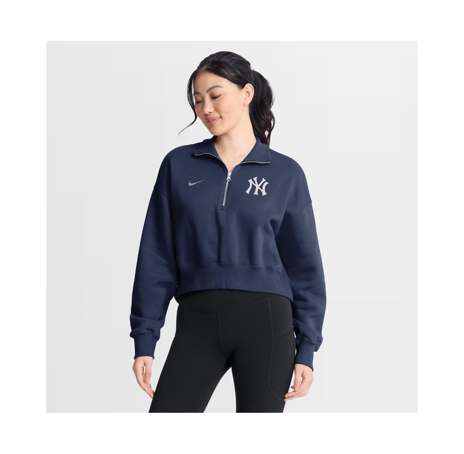 Women's Navy New York Yankees Primetime Phoenix Fleece Half-Zip Sweatshirt