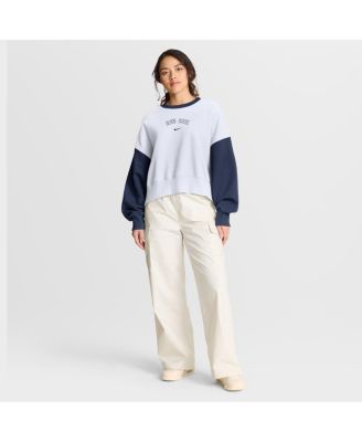 Women's White/Navy Boston Red Sox Oversized High Hip Fleece Sweatshirt