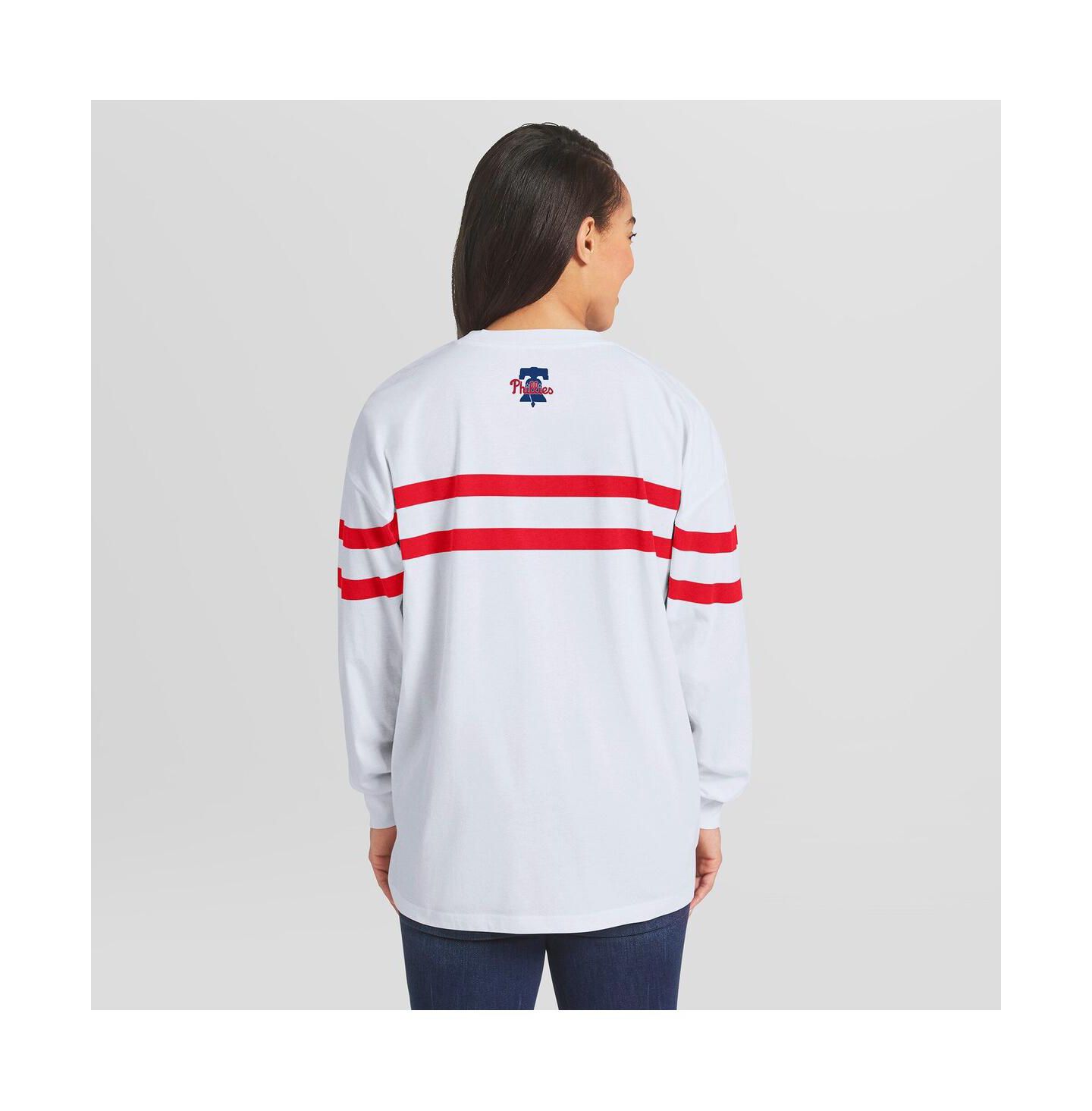 Женская футболка WEAR by Erin Andrews White Philadelphia Phillies Oversized Long Sleeve Striped — фото 4