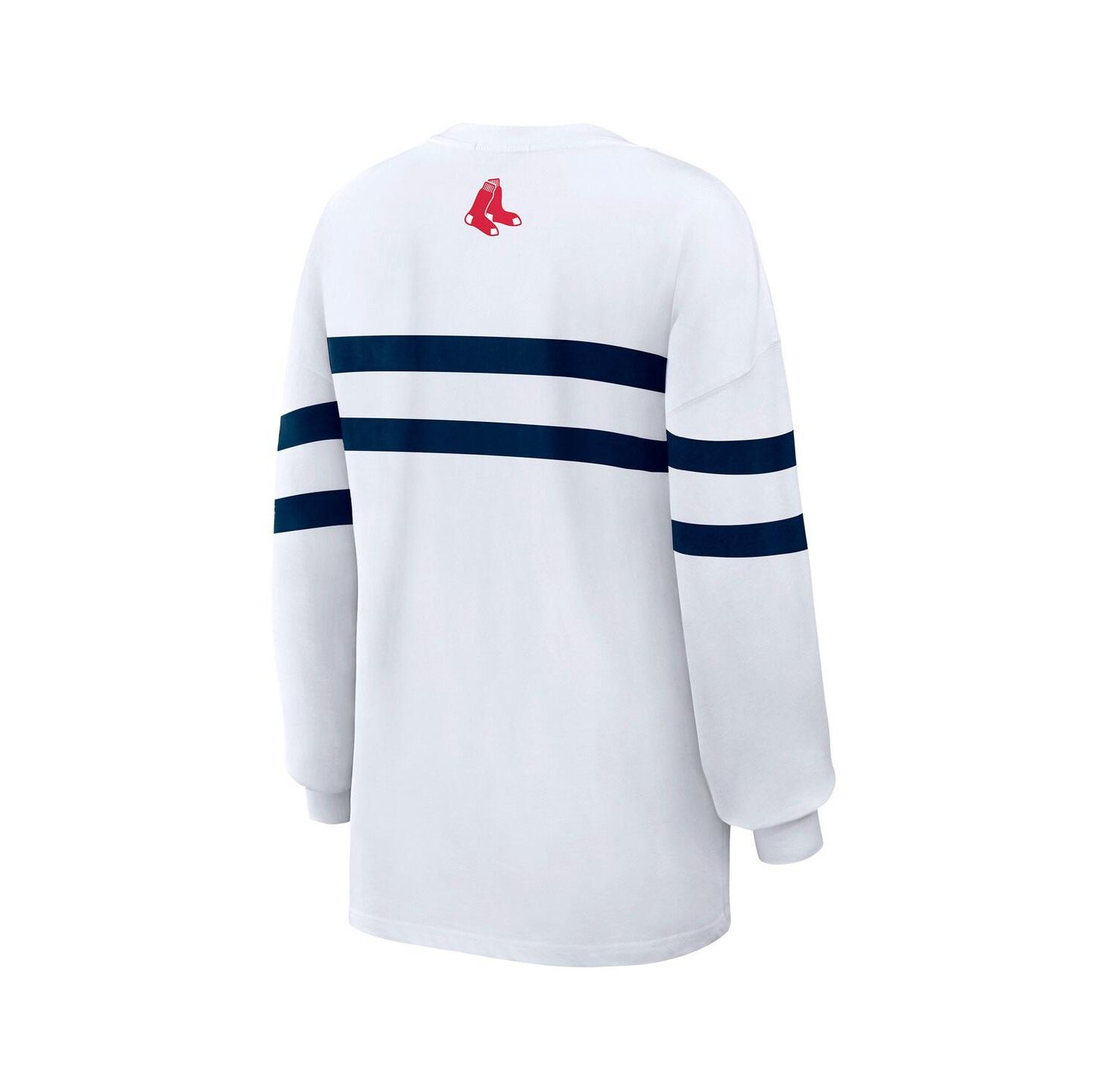 Women's White Boston Red Sox Oversized Long Sleeve Striped T-Shirt