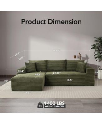 108-Inch Cloud Sectional Couch with L-Shape Chaise- Modern Plush Corduroy Sofa for Living Room
