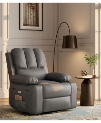 Manul Recliner Chair, Single PU Leather Sofa with Side Pocket, Chaise Lounge Reclining Seat with 2 Cup Holders