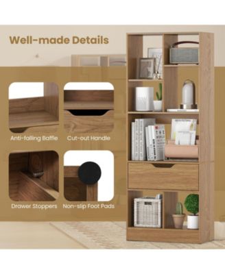 51 Inch Bookcase with Drawer and 7 Storage Compartments