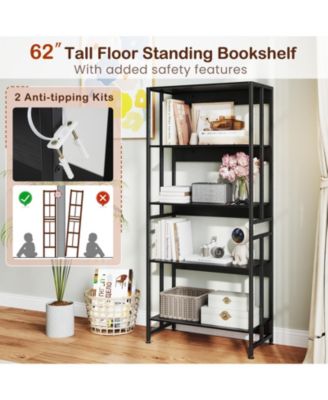 5-Level Bookcase with Adjustable Tilt Storage Shelves
