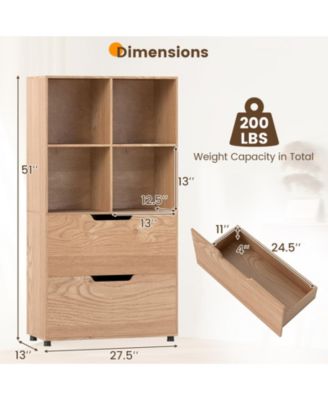 Tall Freestanding Bookcase with Drawers and Open Shelves