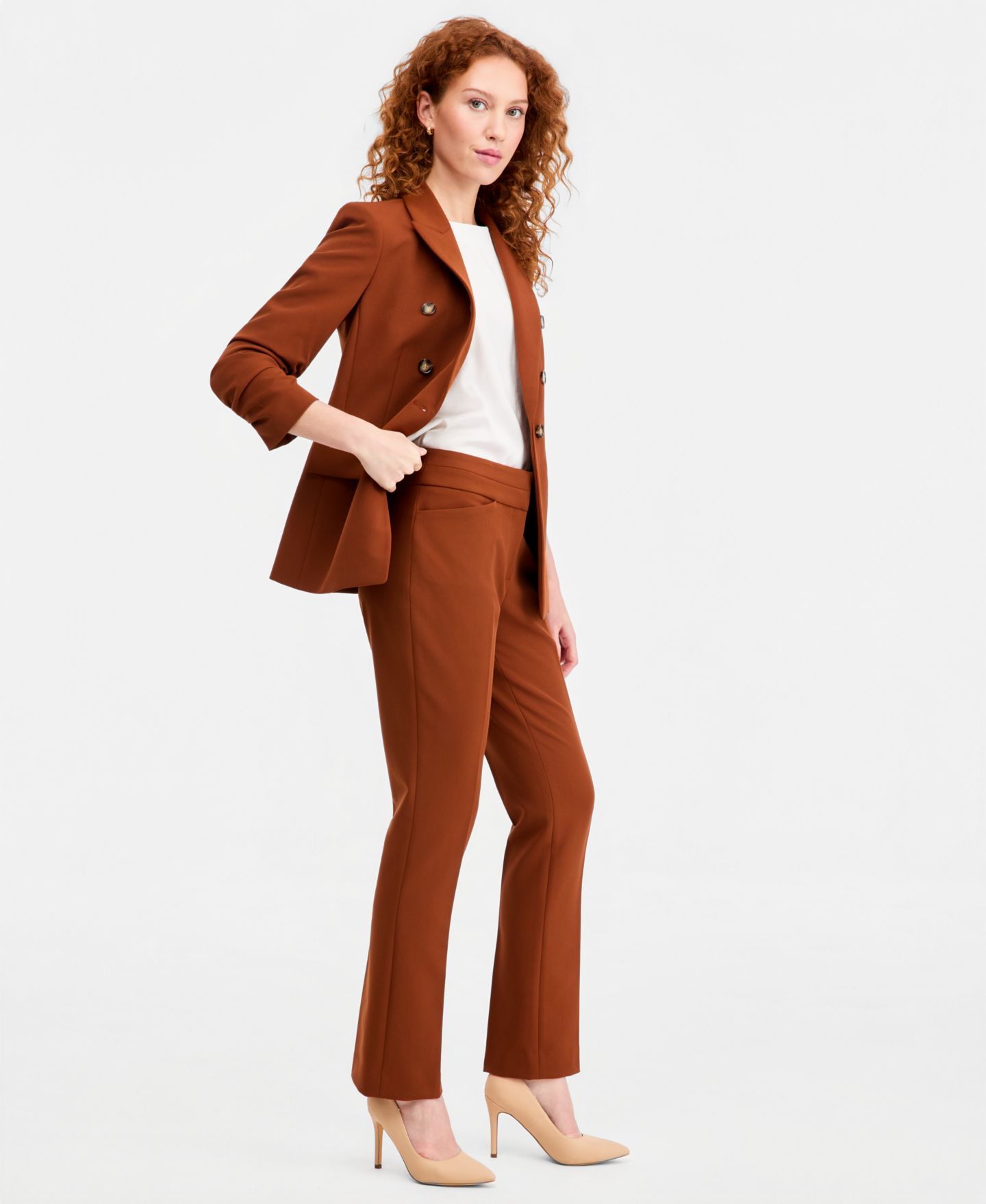 Женские брюки Tahari ASL Petite Mid-Rise Straight-Leg, цвет: Коричный — фото 3