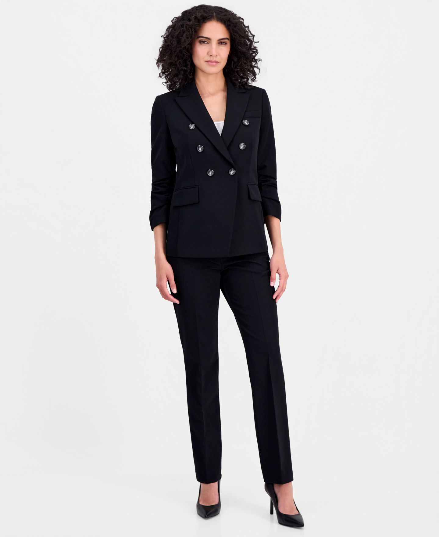 Женский пиджак Tahari ASL Ruched-Sleeve Double-Breasted Blazer, цвет: Чёрный — фото 2